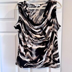 Calvin Klein Black and White Sleeveless Graphic Blouse